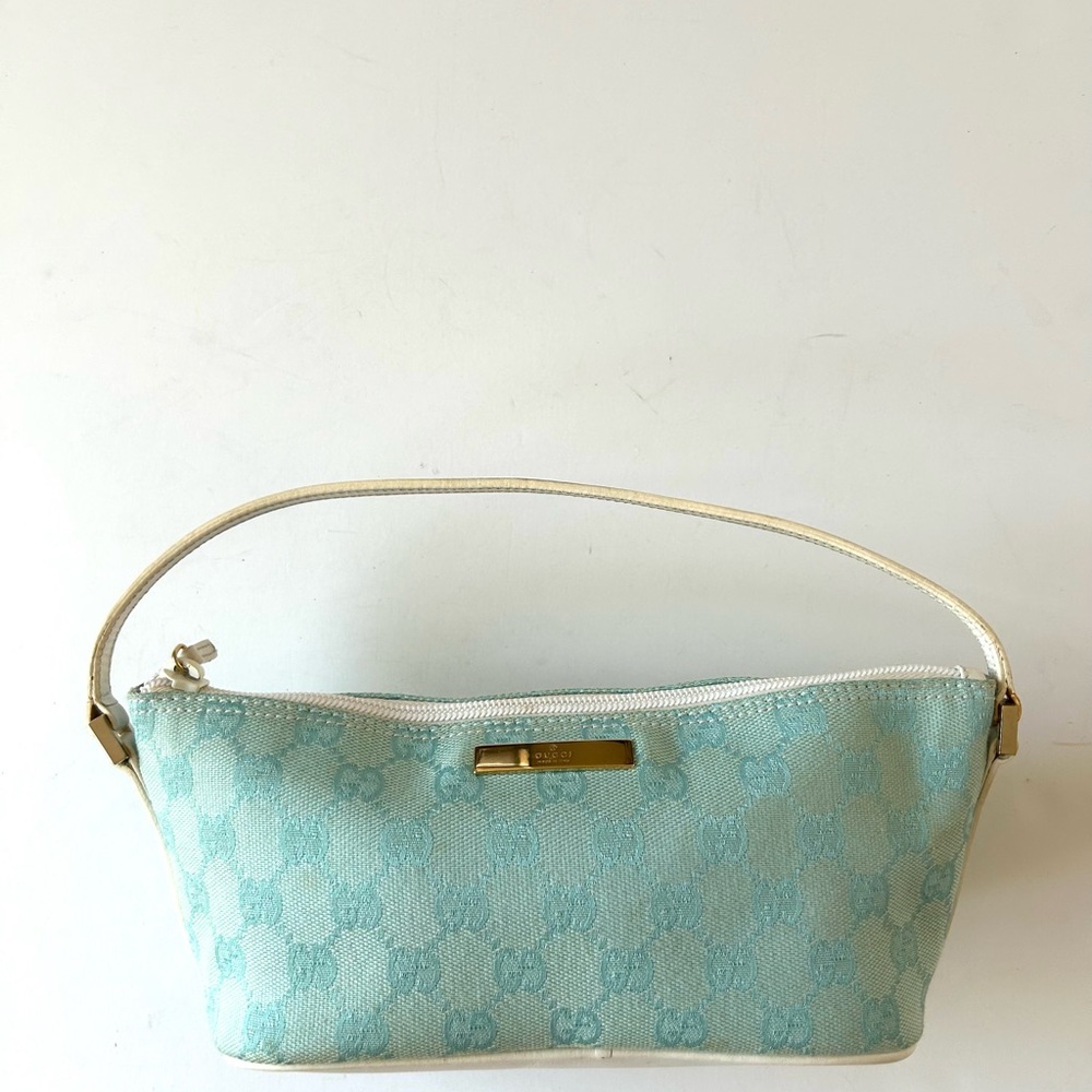 Gucci Boat Pochette Monogram Canvas Shoulder Bag Teal